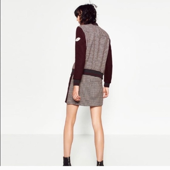 🥀ZARA MAROON CHECKED BOMBER JACKET Size XS - Picture 3 of 14
